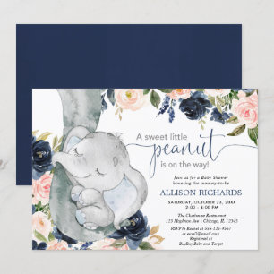 Invitation Bébé éléphant bleu bleu marine rose bleu neutre po
