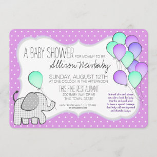 Invitation Bébé Eléphant et ballons Baby shower magenta