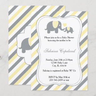 Invitation Bébé Eléphant Jaune & Gris Gris BABY SHOWER