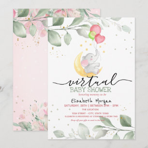Invitation Bébé Eléphant Lune Ballons Baby shower virtuel