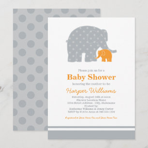 Invitation Bébé éléphant maman orange gris Baby Shower