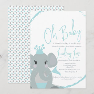 Invitation Bébé Eléphant mignon Garçon Élégant Baby shower Sc