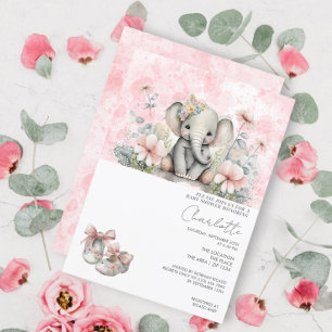 Invitation Bébé Eléphant mignonne fille avec Baby shower de f