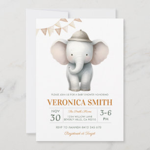 Invitation Bébé éléphant Shower Mixte