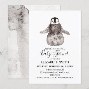 Invitation Bébé Empereur Penguin Baby shower d'hiver