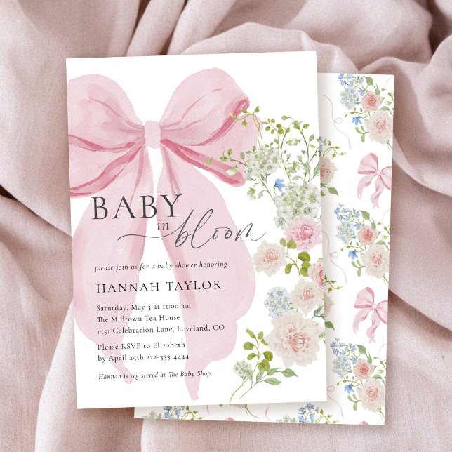 Invitation Bébé en Baby shower de la cou rose en fleur (Créateur téléchargé)