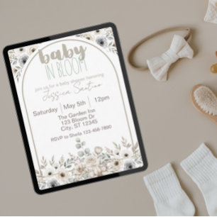 Invitation Bébé en baby shower de tonalités neutres en fleur