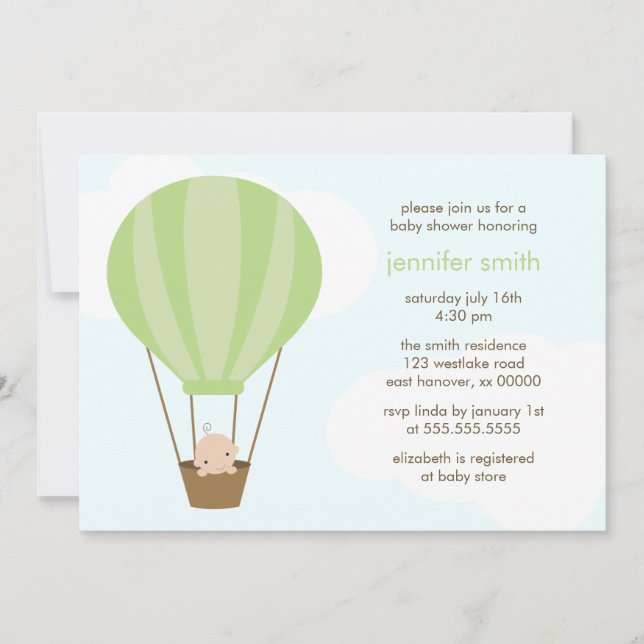 Invitation Bébé en ballon vert (Devant)