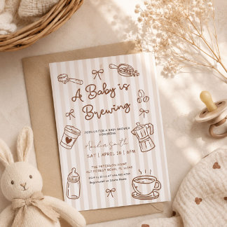 Invitation Bébé en cours de brassage, Baby Shower Café dessin