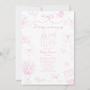 Invitation Bébé en cours de préparation Toile Café Rose Fête