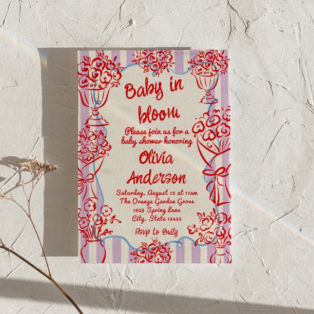 Invitation Bébé en Fleur à la main en fleurs Baby shower rétr (Créateur téléchargé)