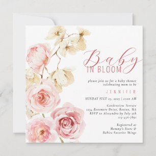 Invitation Bébé En Fleur Aquarelle Baby shower Floral rose