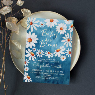 Invitation Bébé en Fleur Aquarelle Faisées Bleu