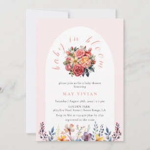 Invitation Bébé en Fleur Aquarelle Florale Carrelage rose Dou