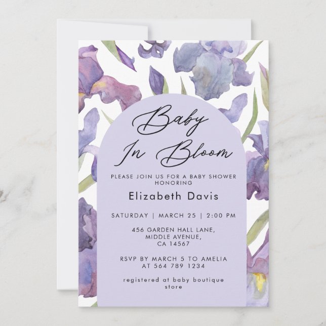 Invitation Bébé en Fleur Aquarelle Iris Baby shower de printe (Devant)