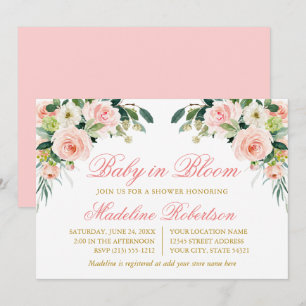 Invitation Bébé En Fleur Aquarelle Rose Blanc Floral Douche