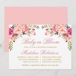 Invitation Bébé En Fleur Aquarelle Rose Floral Douche