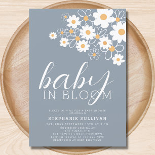 Invitation Bébé en Fleur Baby shower bleu Daisy