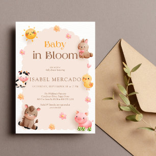 Invitation Bébé en fleur Baby shower d'animaux de ferme