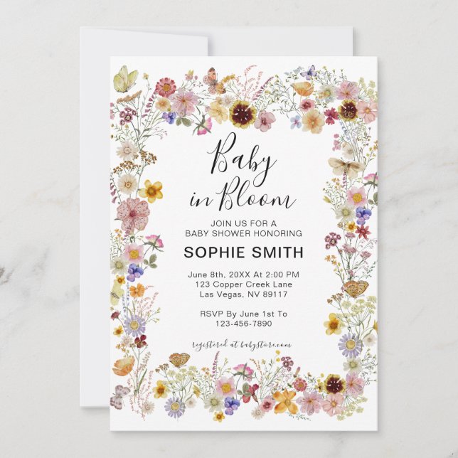 Invitation Bébé en fleur Baby shower de papillons de la fête  (Devant)