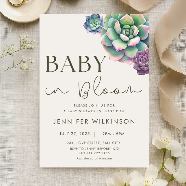 Invitation Bébé en fleur Baby shower du désert Succulent (Baby in Bloom Succulent Desert Baby Shower Invitation)