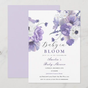 Invitation Bébé en Fleur Baby shower Élégant Flore pourpre