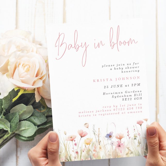 Invitation Bébé En Fleur Baby shower Fleur sauvage rose (Créateur téléchargé)