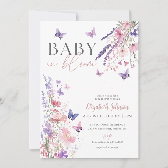 Invitation Bébé En Fleur Baby shower Fleur sauvage Tout en un (Devant)