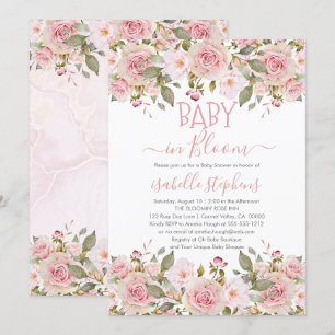 Invitation Bébé en Fleur Baby shower Floral rose