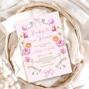 Invitation Bébé en fleur Baby shower floral rose Bow
