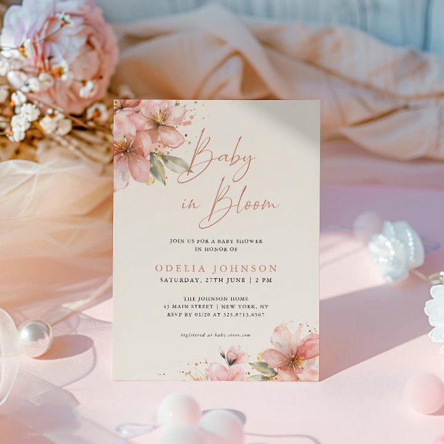 Invitation Bébé En Fleur Baby shower Floral Rose Doux (Créateur téléchargé)