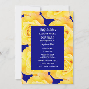 Invitation Bébé En Fleur Baby shower Jaune doré Roses Bleu