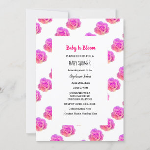 Invitation Bébé en fleur Baby shower rose Floral Rose fille