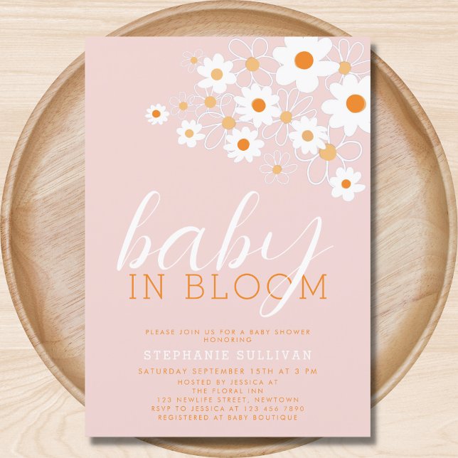 Invitation Bébé en fleur Baby shower rose marguerite (Créateur téléchargé)