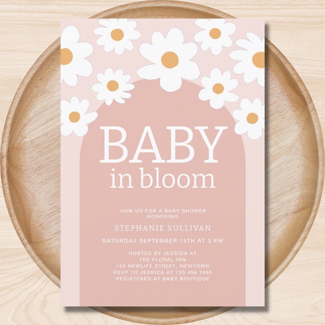 Invitation Bébé en fleur Baby shower rose marguerite (Créateur téléchargé)