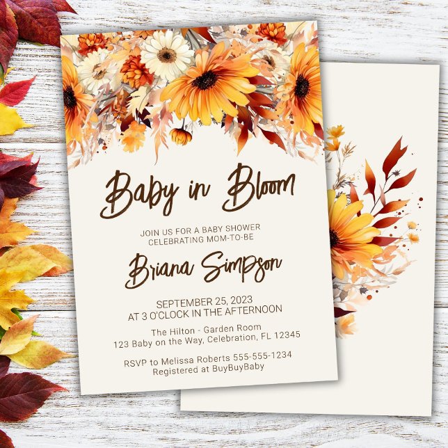 Invitation Bébé en Fleur Beige Chute Baby shower floral (Créateur téléchargé)