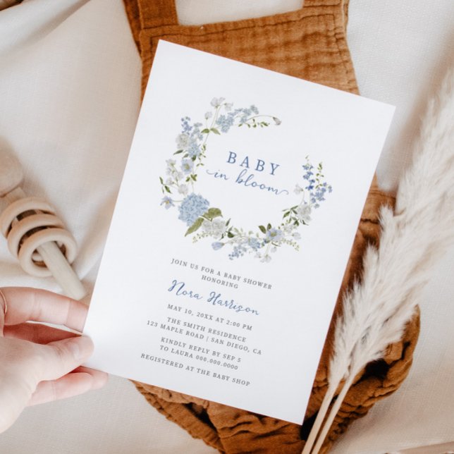 Invitation Bébé en Fleur bleu Baby shower de couronne fleurie (Créateur téléchargé)