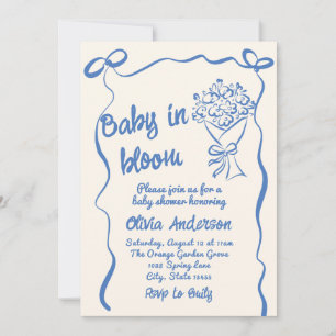 Invitation Bébé en Fleur Bleue Fleur Dessinée Douche Bouquet