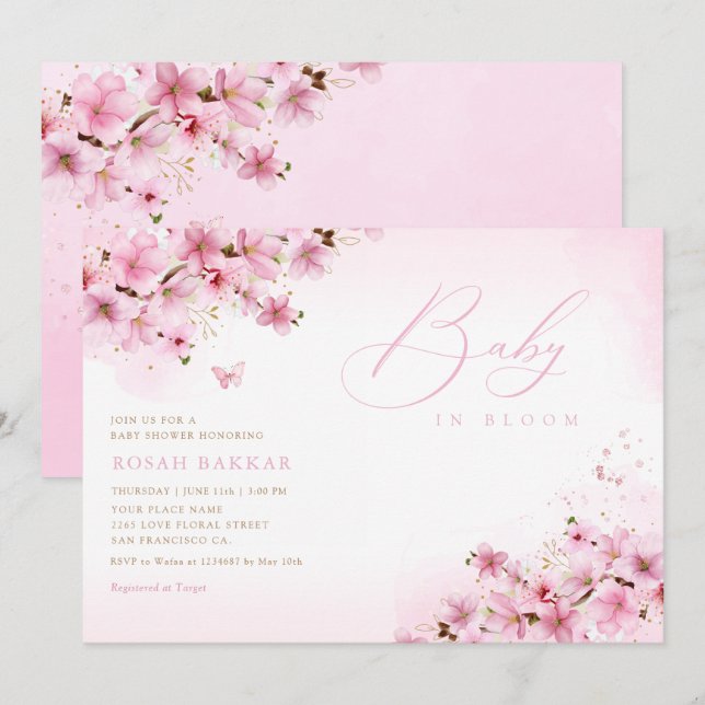 Invitation Bébé en Fleur Blush Rose Floral Baby shower fille (Devant / Derrière)