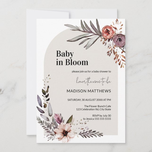 Invitation Bébé en Fleur Boho Baby shower Floral (Devant)