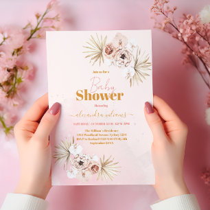 Invitation Bébé en Fleur Boho Pampas Baby shower en herbe