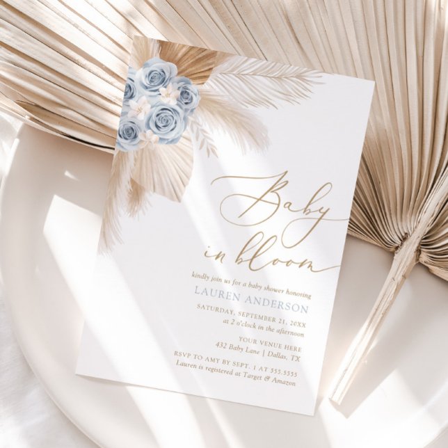Invitation Bébé en Fleur Boho Pampas Baby shower Garçon en he (Créateur téléchargé)