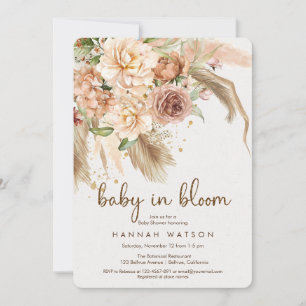 Invitation Bébé en fleur boho pampas herbe baby shower fille
