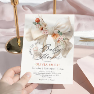 Invitation Bébé en fleur Bow blanc Chute Baby shower floral
