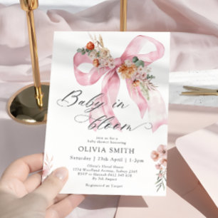 Invitation Bébé en Fleur Bow rose Baby shower floral