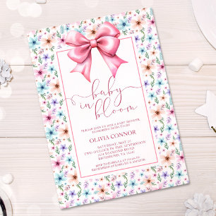 Invitation Bébé en Fleur Bow rose Baby shower Floral Fille