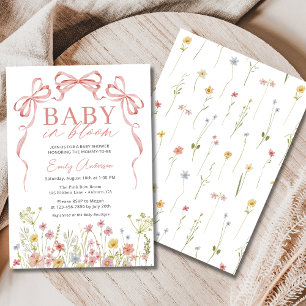 Invitation Bébé en Fleur Bow rose Fille Fleur sauvage Douche