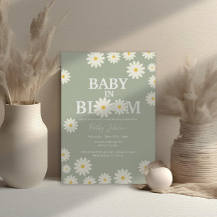 Invitation Bébé en Fleur Daisy Baby shower vert olive
