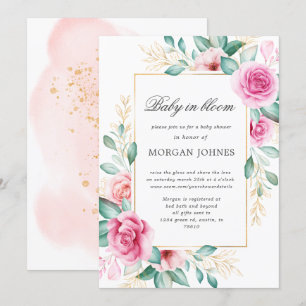 Invitation bébé en fleur délicat baby shower rose floral