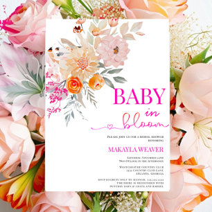 Invitation Bébé en fleur Douche florale à ressort Turquoise